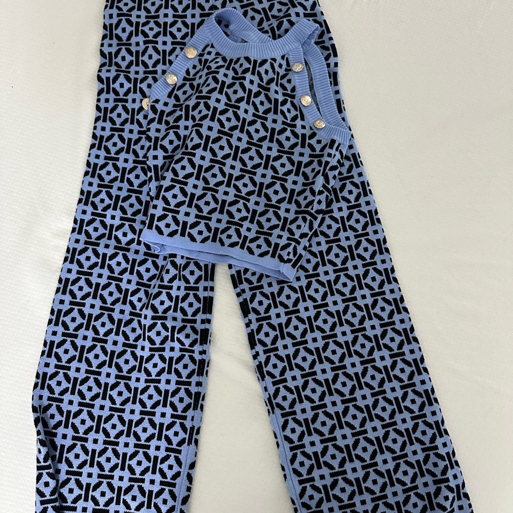 Tory Burch Blue Patterned Sweater and Pants Set